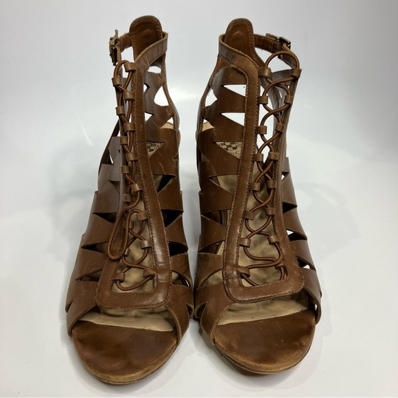 Vince Camuto‎ Elettra peep toe cone heels brown leather women’s size 10 - Picture 4 of 10